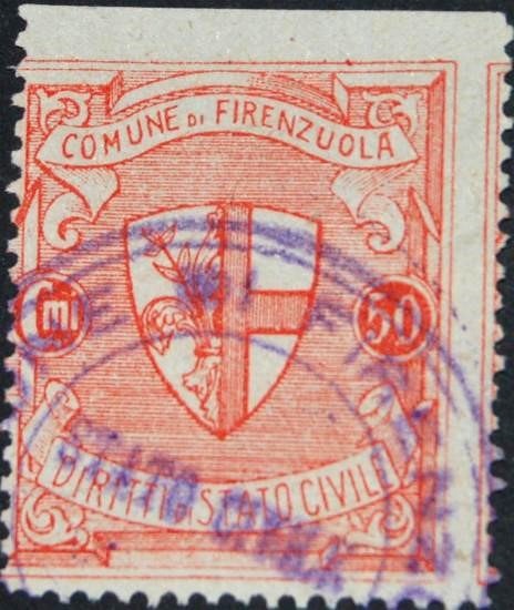 Marca da Bollo del Comune di FIRENZUOLA su Carta Bianca di dimensioni 21 x 28,5 mm