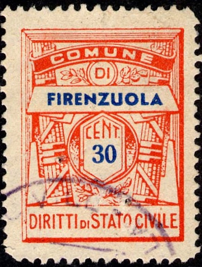Marca da Bollo del Comune di FIRENZUOLA su Carta Bianca di dimensioni 22 x 29 mm
