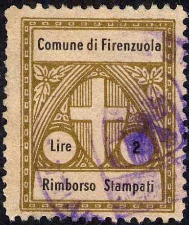 Marca da Bollo del Comune di FIRENZUOLA su Carta Bianca di dimensioni 21,5 x 27 mm