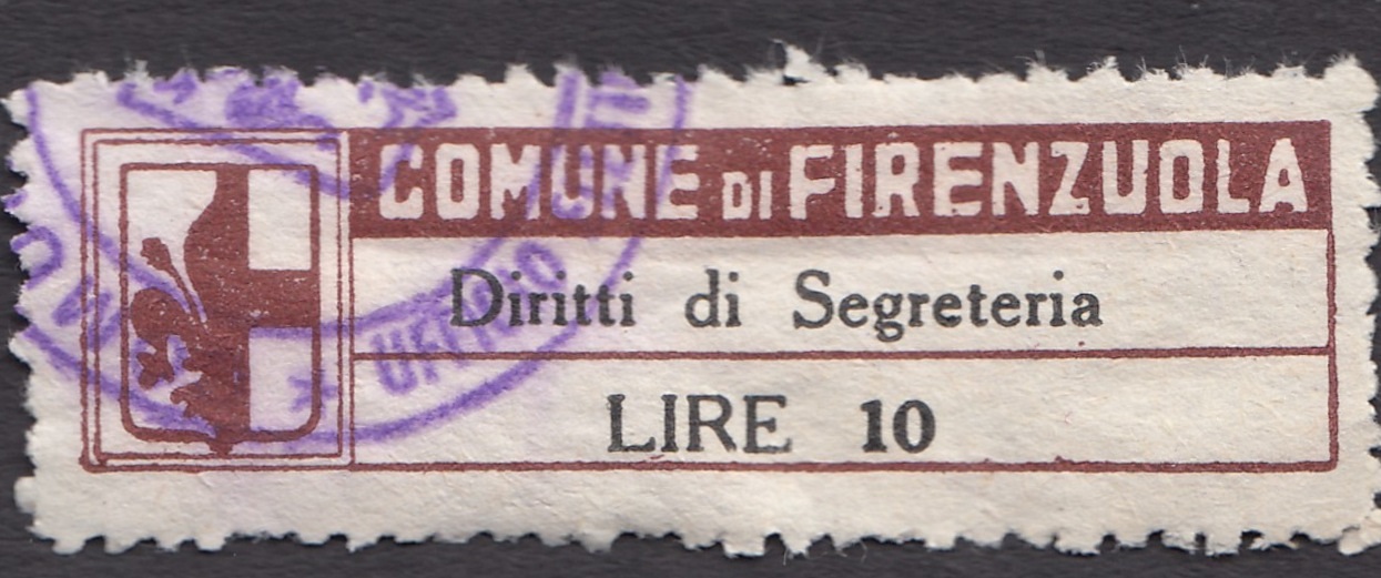 Marca da Bollo del Comune di FIRENZUOLA su Carta Bianca di dimensioni 44,5 x 12 mm