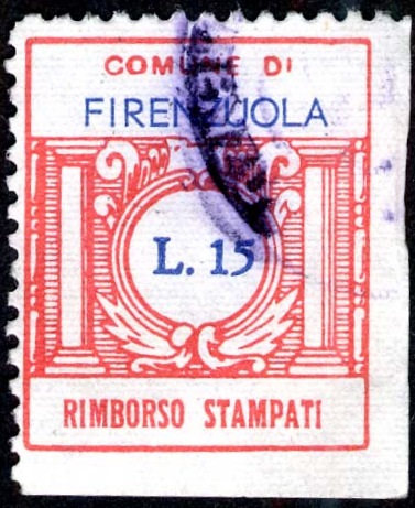 Marca da Bollo del Comune di FIRENZUOLA su Carta Bianca di dimensioni 21 x 25 mm