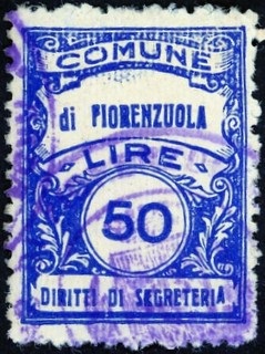 Marca da Bollo del Comune di FIRENZUOLA su Carta Bianca di dimensioni 22 x 29 mm