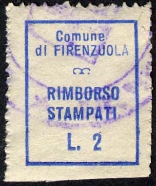 Marca da Bollo del Comune di FIRENZUOLA su Carta Bianca di dimensioni 14 x 19 mm