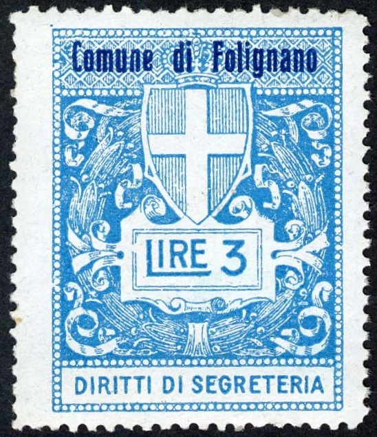 Marca da Bollo del Comune di FOLIGNO su Carta Bianca di dimensioni 28 x 36 mm