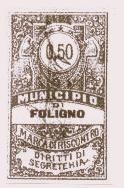 Marca da Bollo del Comune di FOLIGNO su Carta Bianca di dimensioni 25 x 42 mm