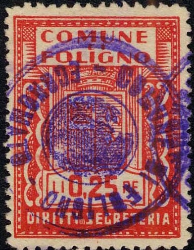 Marca da Bollo del Comune di FOLIGNO su Carta Bianca Sottile di dimensioni 23,5 x 31,5 mm