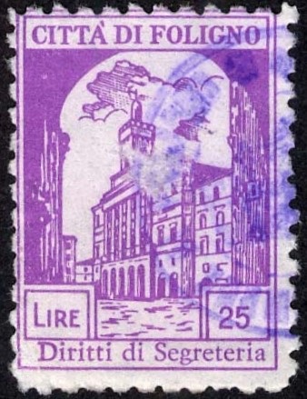 Marca da Bollo del Comune di FOLIGNO su Carta Bianca Sottile di dimensioni 23 x 32 mm