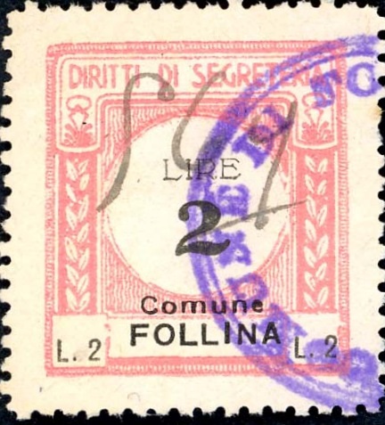 Marca da Bollo del Comune di FOLLINA su Carta Bianca di dimensioni 24 x 24 mm