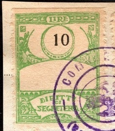 Marca da Bollo del Comune di FOLLONICA su Carta Bianca di dimensioni 22 x 28 mm