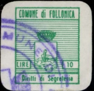 Marca da Bollo del Comune di FOLLONICA su Carta Bianca di dimensioni 14 x 17 mm