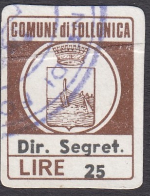 Marca da Bollo del Comune di FOLLONICA su Carta Bianca di dimensioni 15,5 x 20 mm