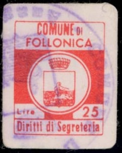 Marca da Bollo del Comune di FOLLONICA su Carta Bianca di dimensioni 14 x 18 mm
