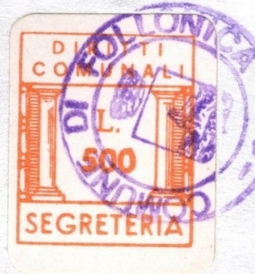 Marca da Bollo del Comune di FOLLONICA su Carta Bianca di dimensioni 14 x 18 mm