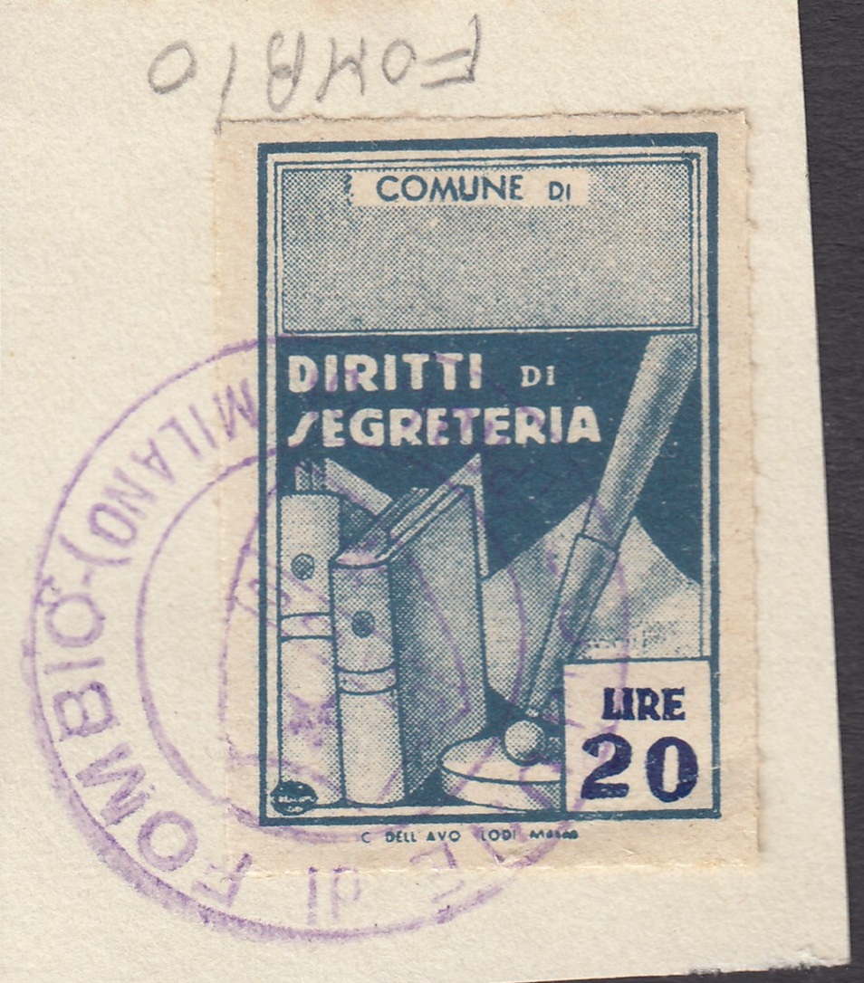 Marca da Bollo del Comune di FOMBIO su Carta Bianca di dimensioni 21 x 31,5 mm