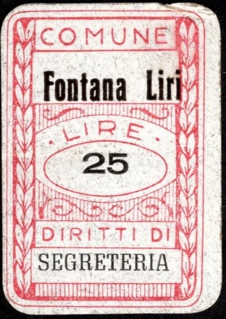 Marca da Bollo del Comune di FONTANA LIRI su di dimensioni 14 x 22 mm