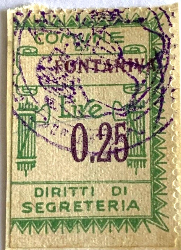 Marca da Bollo del Comune di FONTANIVA su Carta Bianca di dimensioni 22 x 29 mm