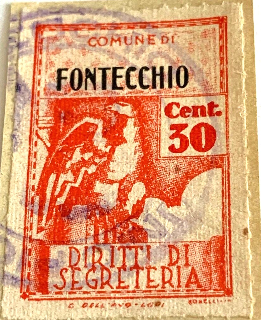 Marca da Bollo del Comune di FONTECCHIO su Carta Bianca Sottile di dimensioni 22 X 32 mm