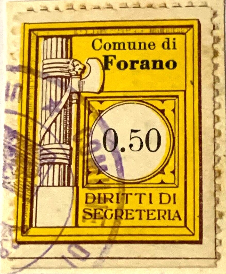 Marca da Bollo del Comune di FORANO su Carta Bianca di dimensioni 24 x 30 mm
