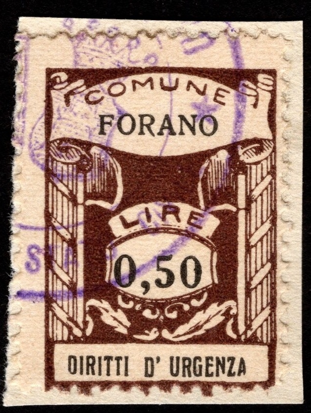 Marca da Bollo del Comune di FORANO su Carta Bianca di dimensioni 24 x 30 mm