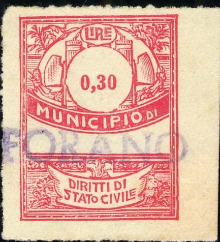 Marca da Bollo del Comune di FORANO su Carta Bianca Sottile di dimensioni 22 x 28 mm