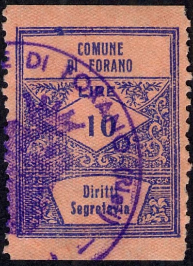 Marca da Bollo del Comune di FORANO su Carta Colorata di dimensioni 22 x 29 mm