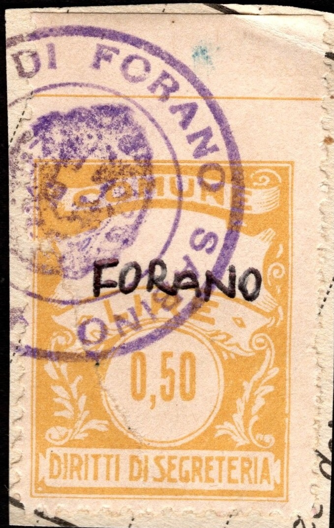 Marca da Bollo del Comune di FORANO su Carta Bianca di dimensioni 22 x 29 mm