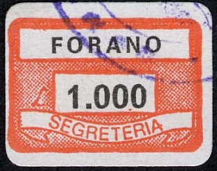 Marca da Bollo del Comune di FORANO su Carta Bianca di dimensioni 19 x 14,5 mm