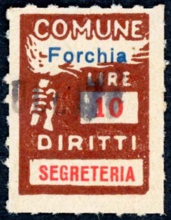 Marca da Bollo del Comune di FORCHIA su Carta Bianca di dimensioni 18,5 x 26 mm