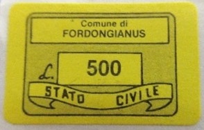 Marca da Bollo del Comune di FORDONGIUANUS su Carta Colorata di dimensioni 17 x 12 mm