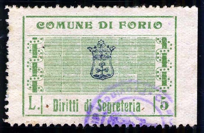 Marca da Bollo del Comune di FORIO su Carta Bianca di dimensioni 37,5 x 24,5 mm