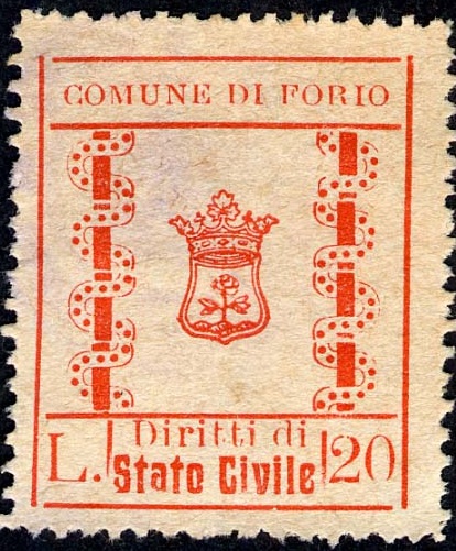 Marca da Bollo del Comune di FORIO su Carta Bianca di dimensioni 23,5 x 28,5 mm