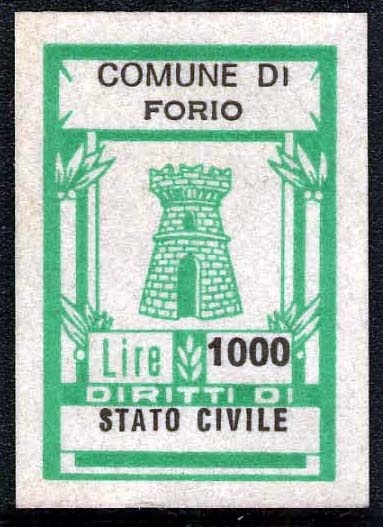 Marca da Bollo del Comune di FORIO su Carta Bianca di dimensioni 16 x 21 mm