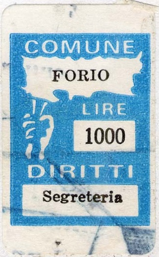 Marca da Bollo del Comune di FORIO su Carta Bianca di dimensioni 13 x 17 mm