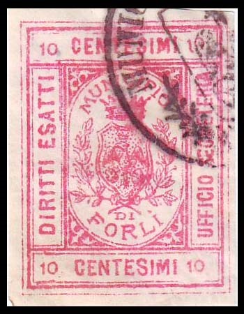 Marca da Bollo del Comune di FORLI su Carta Bianca Sottile di dimensioni 25 x 32 mm