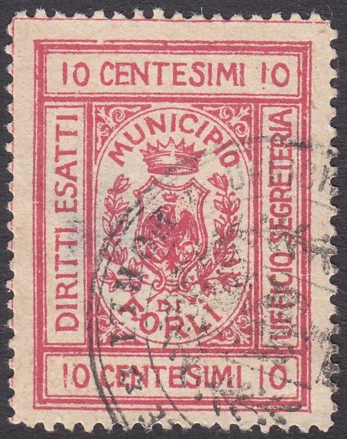 Marca da Bollo del Comune di FORLI su Carta Bianca di dimensioni 24,5 x 33 mm
