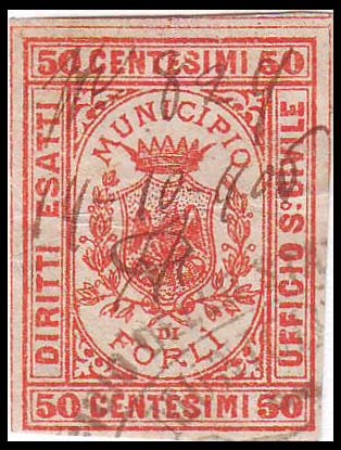 Marca da Bollo del Comune di FORLI su Carta Bianca di dimensioni 24,5 x 33 mm