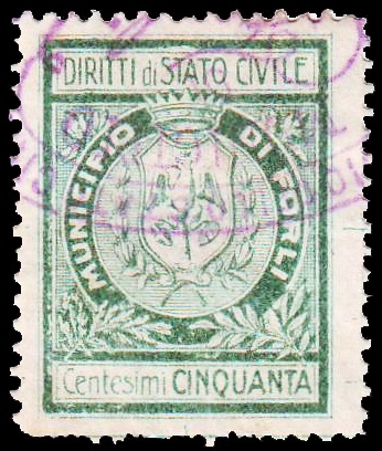 Marca da Bollo del Comune di FORLI su Carta Bianca di dimensioni 22 x 27,5 mm