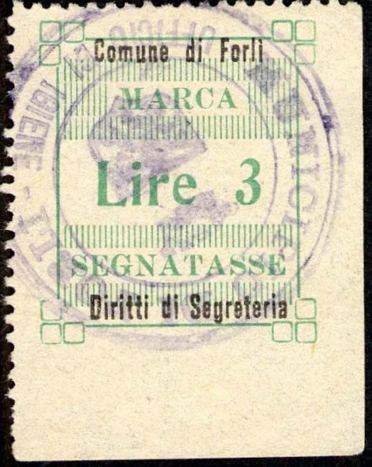 Marca da Bollo del Comune di FORLI su Carta Bianca di dimensioni 23 x 28 mm