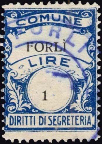 Marca da Bollo del Comune di FORLI su Carta Bianca di dimensioni 21 x 28 mm