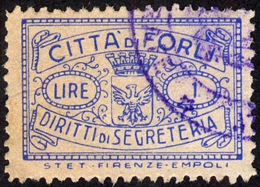 Marca da Bollo del Comune di FORLI su Carta Bianca di dimensioni 29 x 20 mm