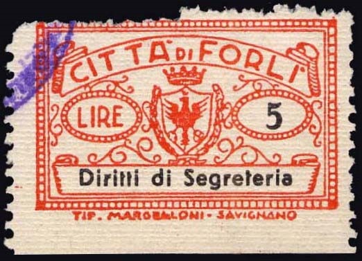 Marca da Bollo del Comune di FORLI su di dimensioni 30 x 19 mm
