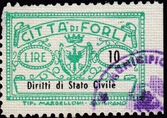 Marca da Bollo del Comune di FORLI su Carta Bianca di dimensioni 30 x 20 mm
