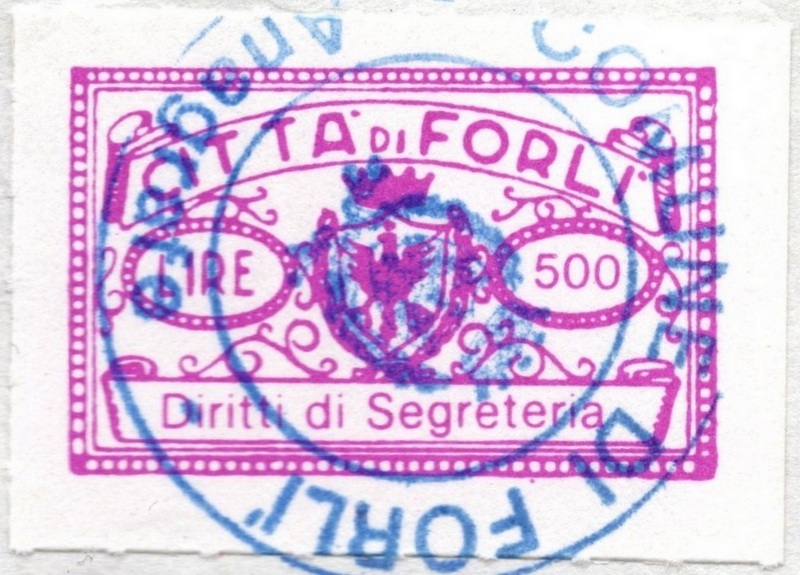 Marca da Bollo del Comune di FORLI su Carta Bianca Sottile di dimensioni 29 x 18 mm