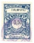 Marca da Bollo del Comune di FORLIMPOPOLI su Carta Bianca Sottile di dimensioni 25,5 x 34 mm