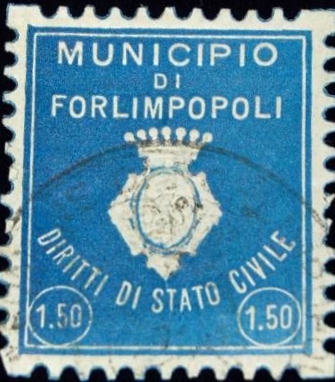 Marca da Bollo del Comune di FORLIMPOPOLI su Carta Bianca Sottile di dimensioni 23 x 27 mm