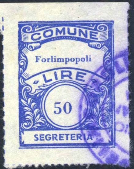 Marca da Bollo del Comune di FORLIMPOPOLI su Carta Bianca Sottile di dimensioni 23 x 29,5 mm