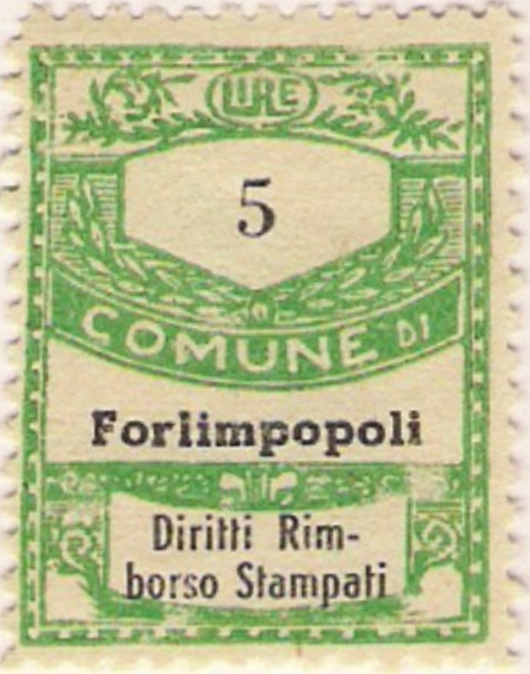 Marca da Bollo del Comune di FORLIMPOPOLI su Carta Bianca di dimensioni 23 x 29,5 mm
