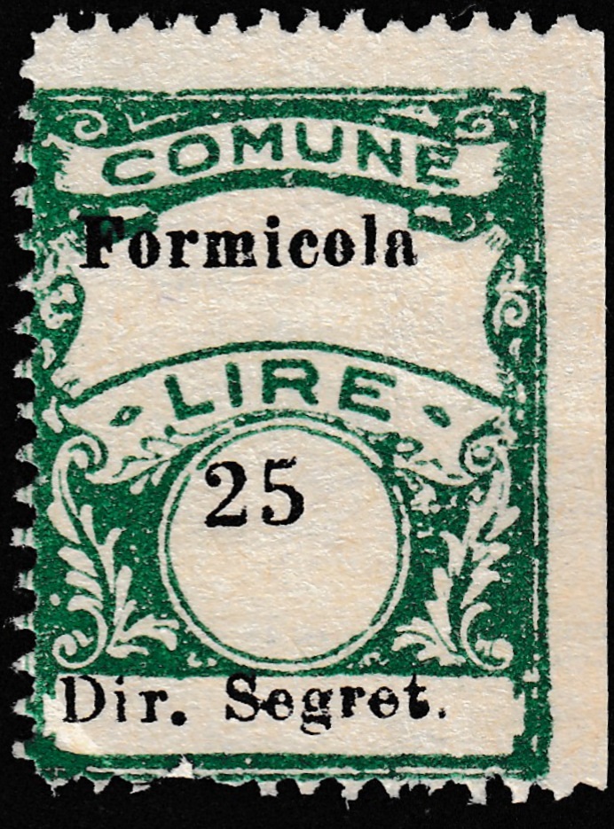 Marca da Bollo del Comune di FORMICOLA su Carta Bianca Sottile di dimensioni 22 x 28 mm