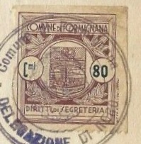 Marca da Bollo del Comune di FORMIGLIANA su Carta Bianca di dimensioni 24 x24 mm