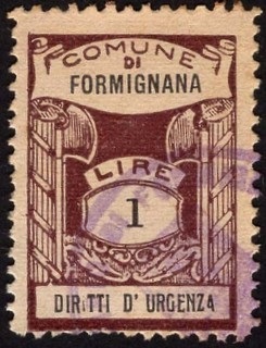 Marca da Bollo del Comune di FORMIGLIANA su Carta Bianca di dimensioni 20 x 28 mm